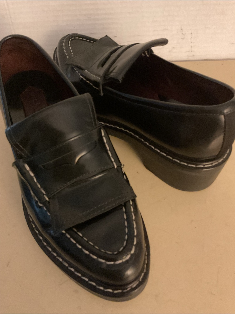 rag & bone women Black Leather platform loafer heel shoes US 7.5